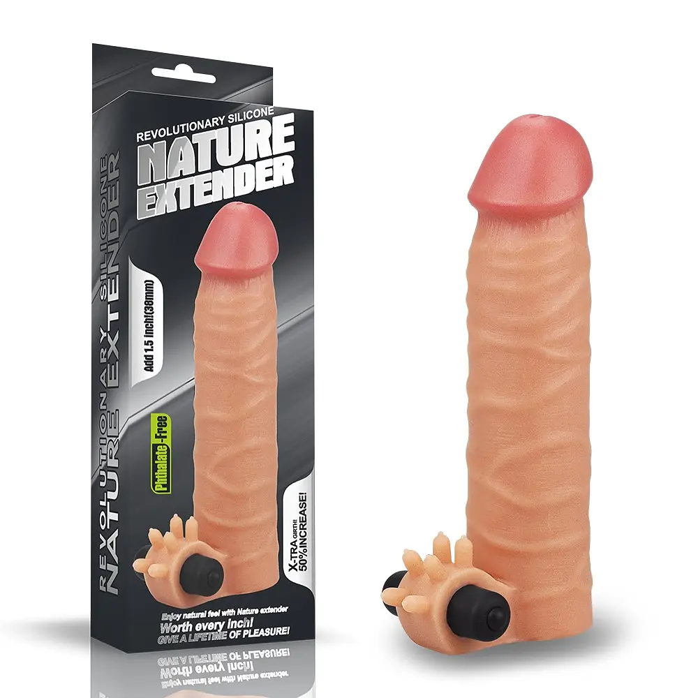 Подовжуюча насадка з вібрацією Lovetoy Vibrating Nature Extender Add 1.5, +2.5 см (тілесний) - фото 4