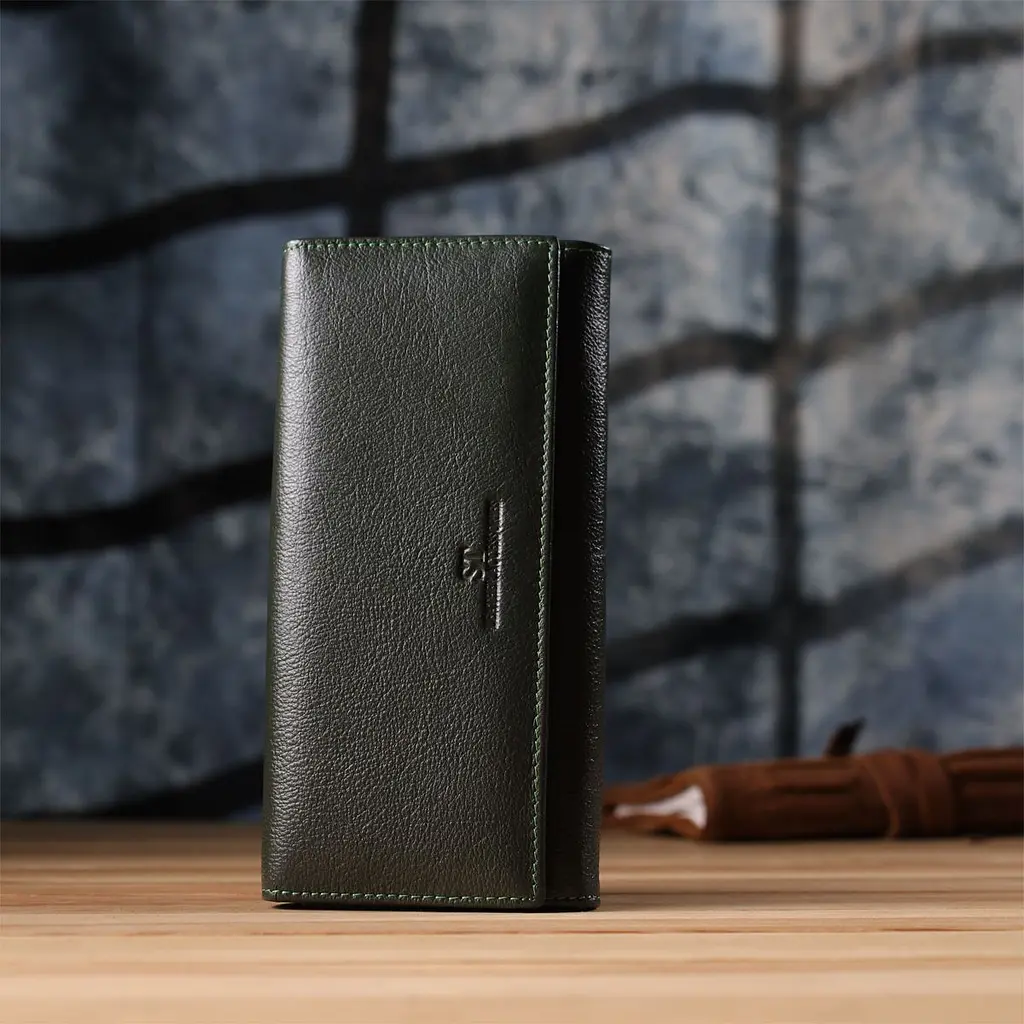 Стильний гаманець у два складення з натуральної шкіри ST Leather 23066 зелений - фото 10