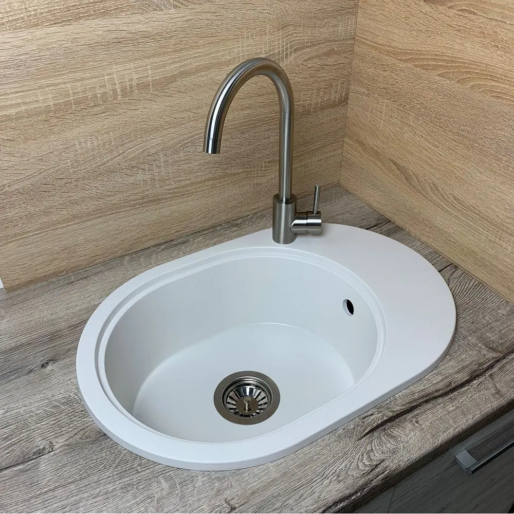 Кухонна мийка Adamant OVALE біла 610x420x180 мм, з крилом 61 см - фото 2