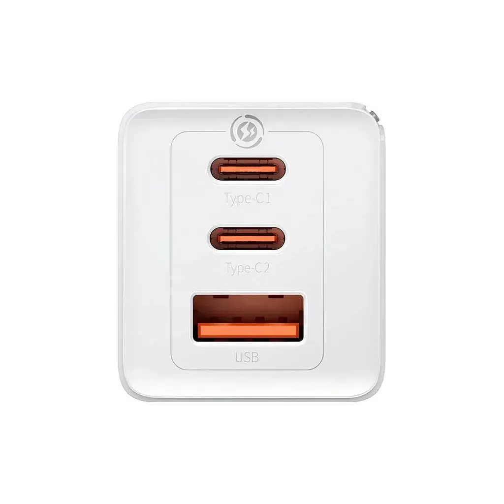 Зарядний пристрій Baseus 2xUSB-C 65 Вт + 1xUSB GaN + кабель USB-C — USB-C 100 Вт 1.0 м білий (CCGP120202) - фото 5