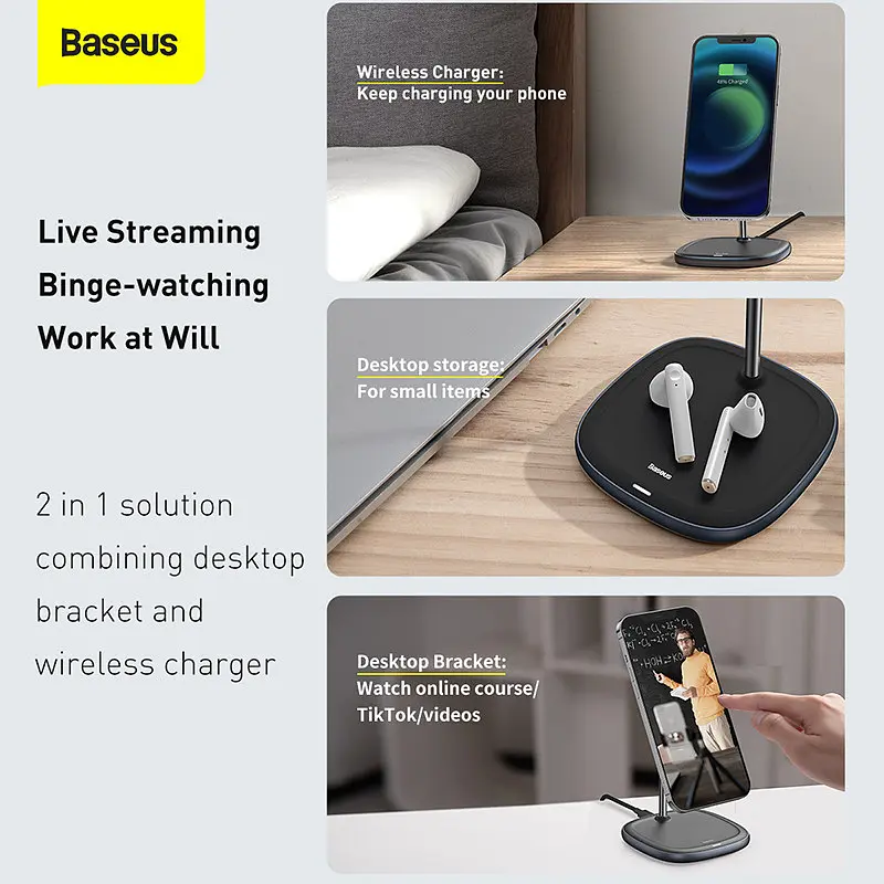 Зарядна підставка Baseus Swan Magnetic Wireless Charger (набір для Iphone 12) 15 W (WXSW-01) чорна - фото 5
