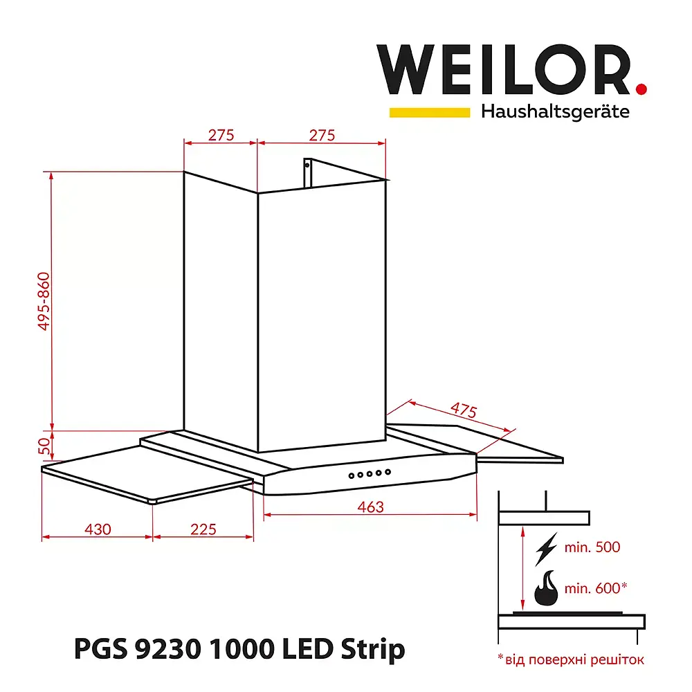 Декоративна витяжка зі склом WEILOR PGS 9230 IG 1000 LED Strip - фото 9