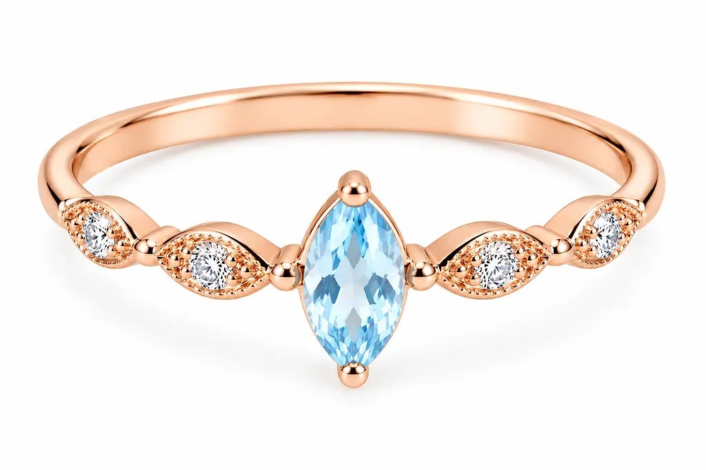 Золота каблучка Jewellery Continent з блакитним топазом "Маркіз" 20.5 (К-0924)