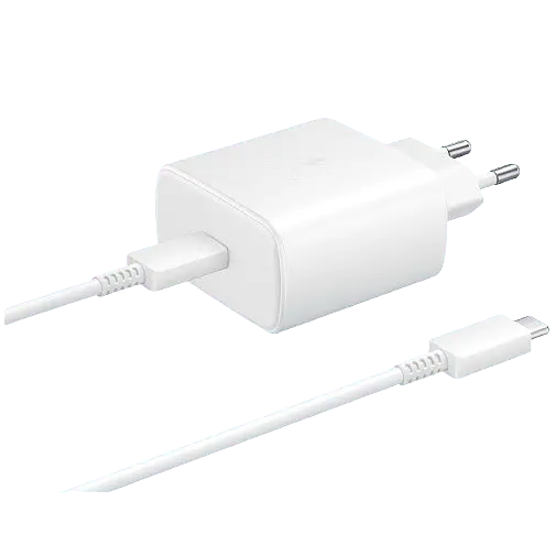 Зарядний пристрій - набір з кабелем для Samsung USB-C PD 45W блок + шнур комплект білий (EP-TA845NWE-HC) - фото 6
