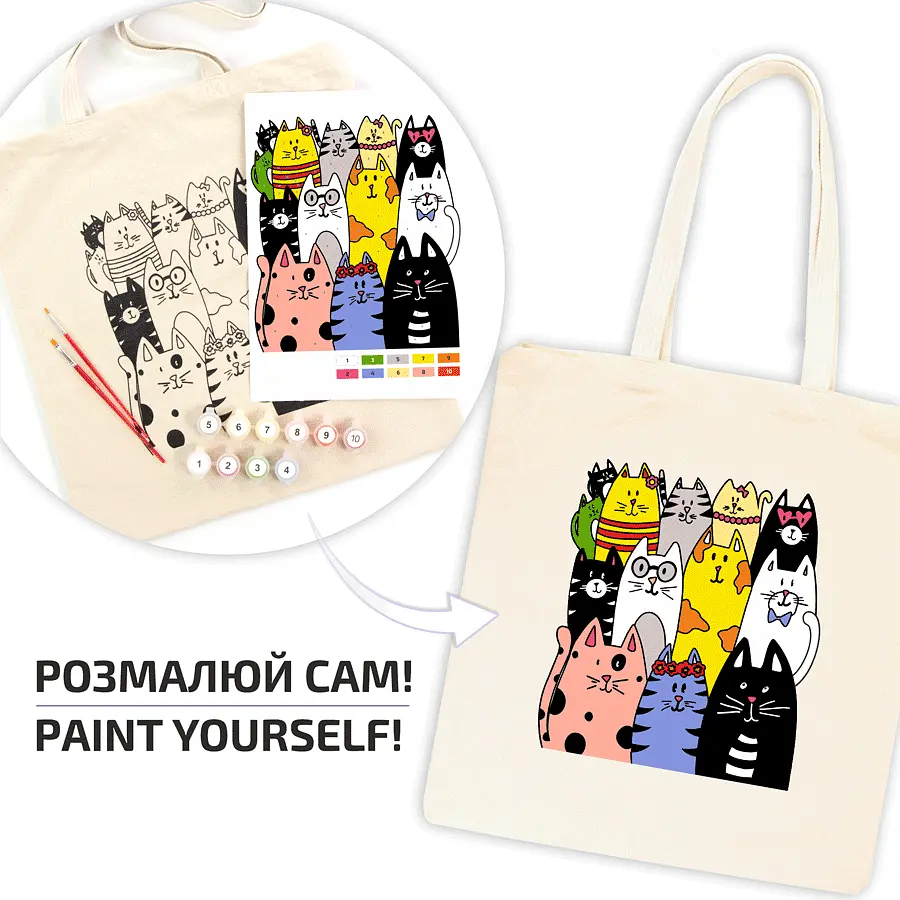 Екосумка-розмальовка, Котики , бавовна 220 г/м2, 38х42см, ROSA Talent - фото 2