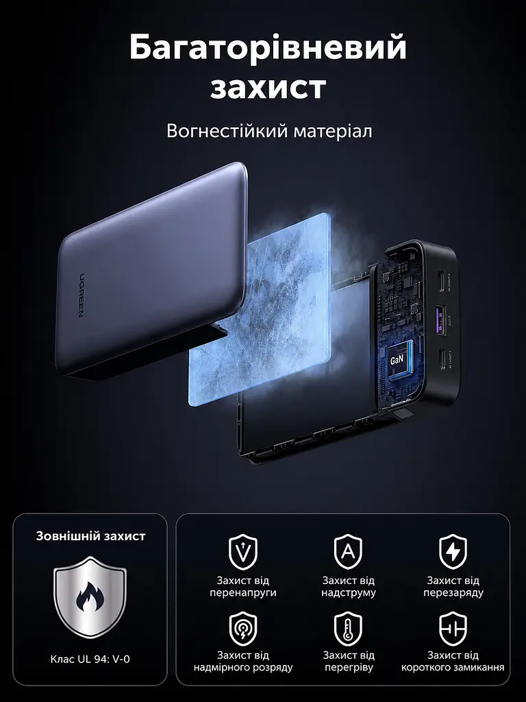 Повербанк Ugreen Nexode 20000 mAh 30W зі швидкою зарядкою PD 3.0 PPS QC4 LED дисплей USB-C USB-A павербанк Ugreen Power Bank 20000 - фото 6