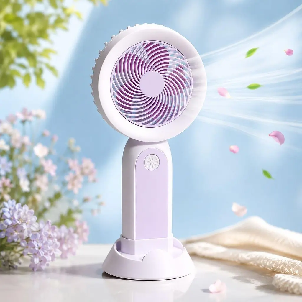 Настільний вентилятор Handheld Fan з підсвіткою, фіолетовий, переносний акумуляторний мінівентилятор - фото 2