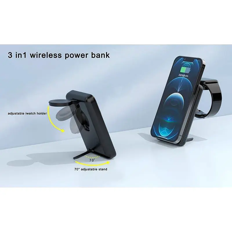 Магнитный повербанк - зарядное 2-in-1 Foldable Magnetic Wireless Charger with 5000mAh power bank D8 - фото 4