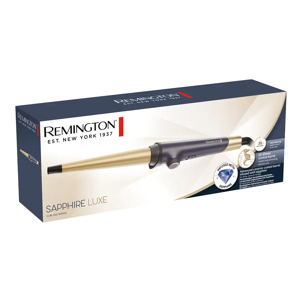 Плойка Remington Sapphire Luxe, конусна, D -13-25 mm, 130-200С, чохол, кераміка, сапфіровий - фото 5