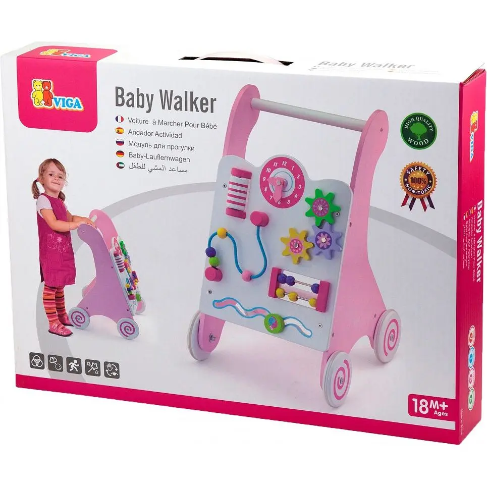 Ходунки-каталка Viga Toys з бізібордом рожеві (50178) - фото 6