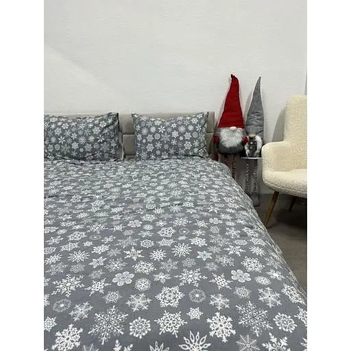 Комплект постільної білизни Ecotton полуторний 15501 Сніжинка на сiрому (24260) - фото 7