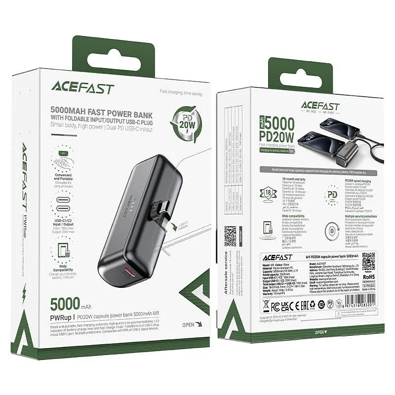 Зовнішній аккумулятор ACEFAST M9-5000 PD20W capsule power bank чорний - фото 3