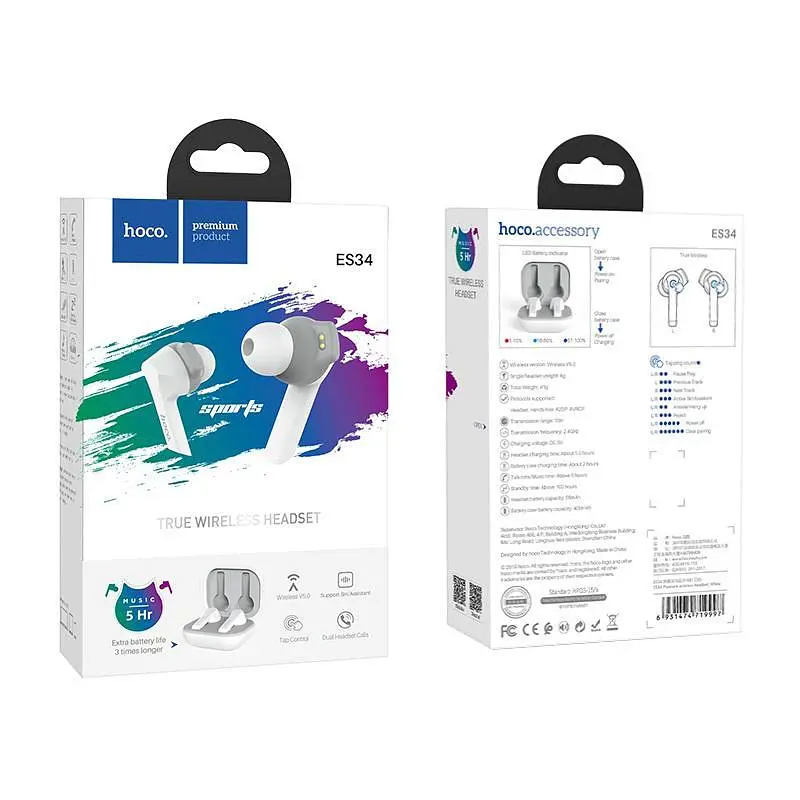 Стереогарнітура Bluetooth Hoco ES34 White - фото 3