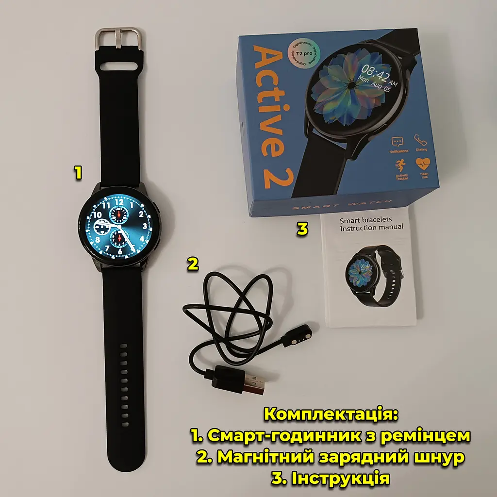 Смарт годинник T2 Pro Active 2 Bluetooth, встановлення свого фону, прийняття/здійснення дзвінків Чорний - фото 10
