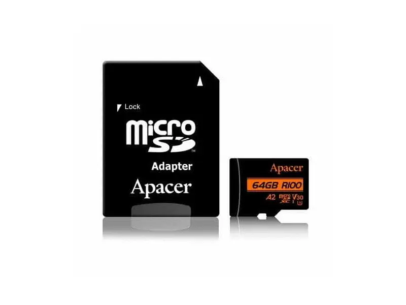 Карта пам'яті Apacer microSDXC UHS-I U3 V30 A2 + SD-adapter 64 GB (AP64GMCSX10U8-R)