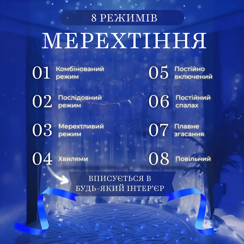 Гірлянда-штора світлодіодна 144 LED розмір 3*2 м, синій GarlandoPro ZWM2320LEDBL - фото 16