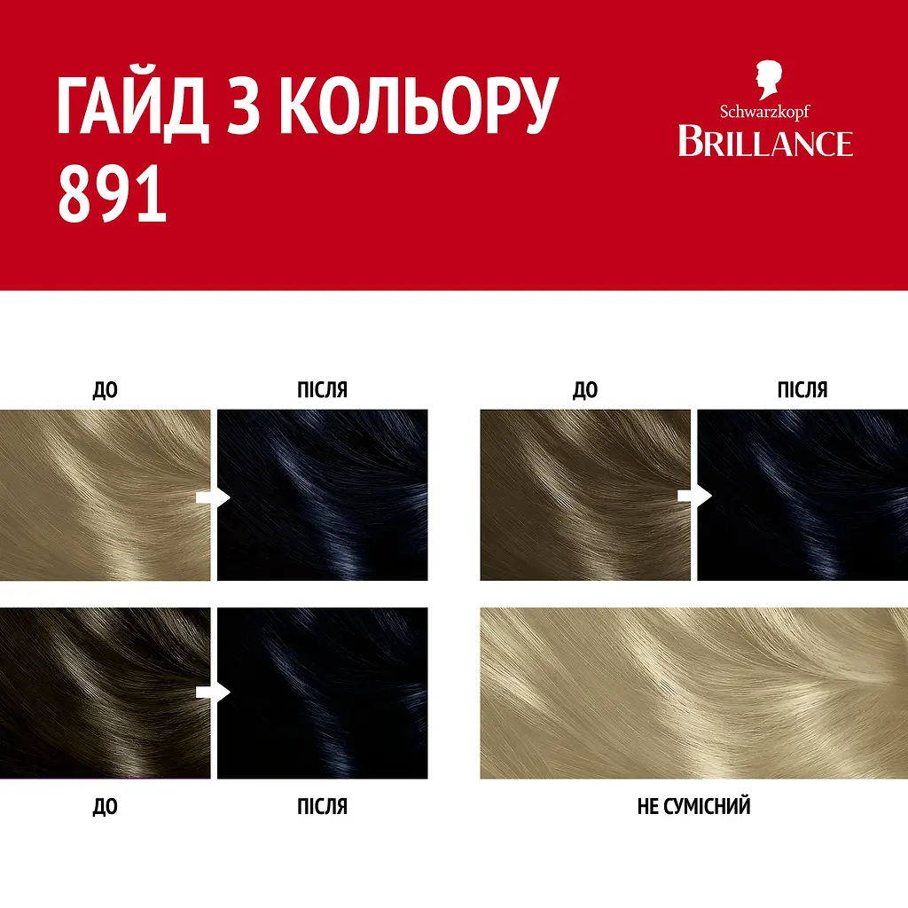 Фарба для волосся Brillance 891 Синяво-чорний 143.7 мл (2025003) - фото 5
