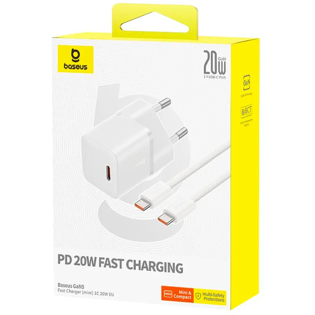 Мережевий зарядний пристрій Baseus GaN5 Mini 20W + Cable USB-C - USB-C White [P10110900213-01] [122544] - фото 6