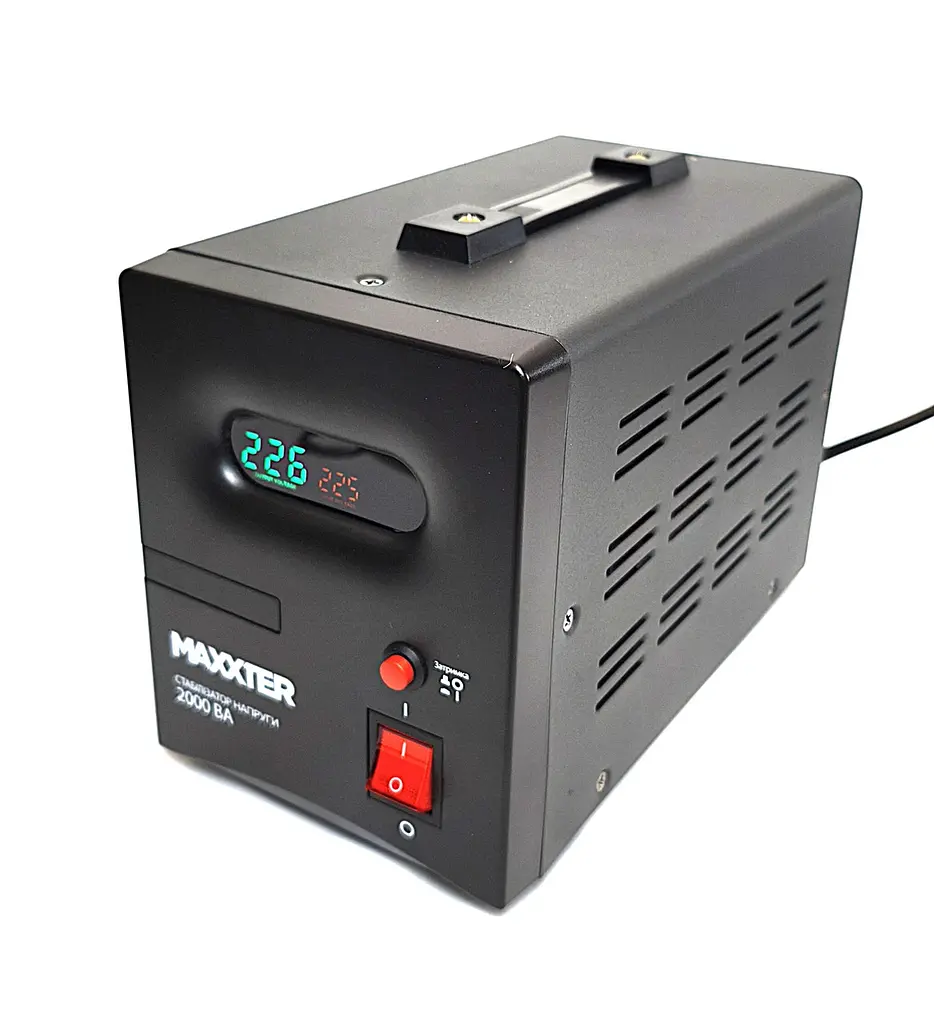 Стабілізатор напруги релейний Maxxter MX-AVR-S2000-01 2000 VA 1200 Вт 140-270 В 2 розетки настільний - фото 2