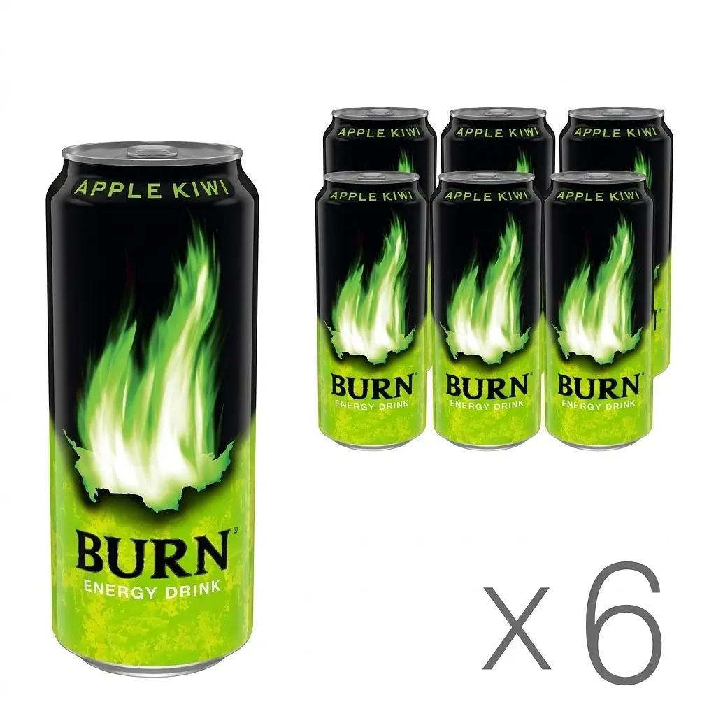 Напій енергетичний безалкогольний Burn Apple Kiwi з/б 0.5 л 6 шт.