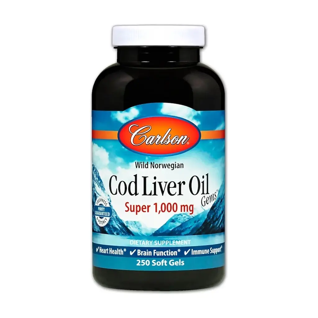 Жирні кислоти Carlson Жир із Печені Норвезької Тріски, 1000 мг, Cod Liver Oil, 250 (CAR-01302)