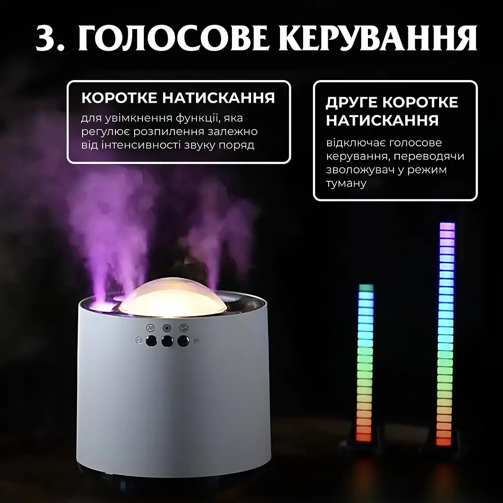 Зволожувач повітря з RGB-підсвічуванням і синхронізацією з музикою 800 мл Happy Life HPKP6262 - фото 7