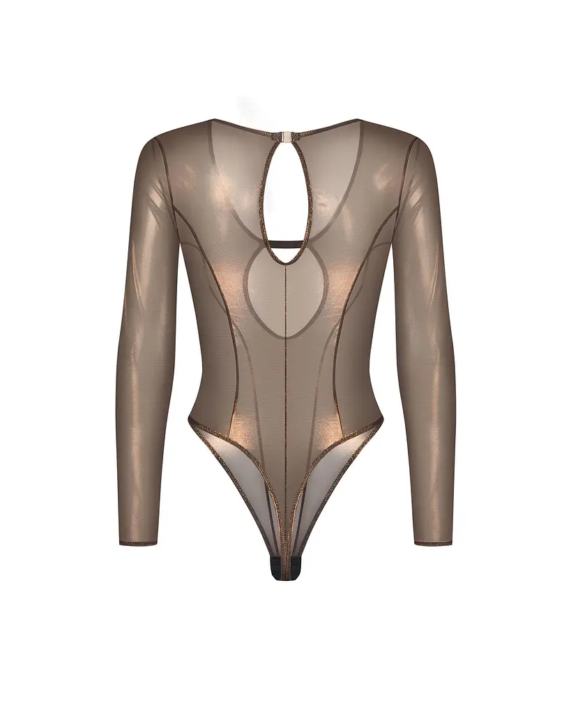 Боди с длинным рукавом Obsessive Soranna S/M (бронзовый) - фото 5