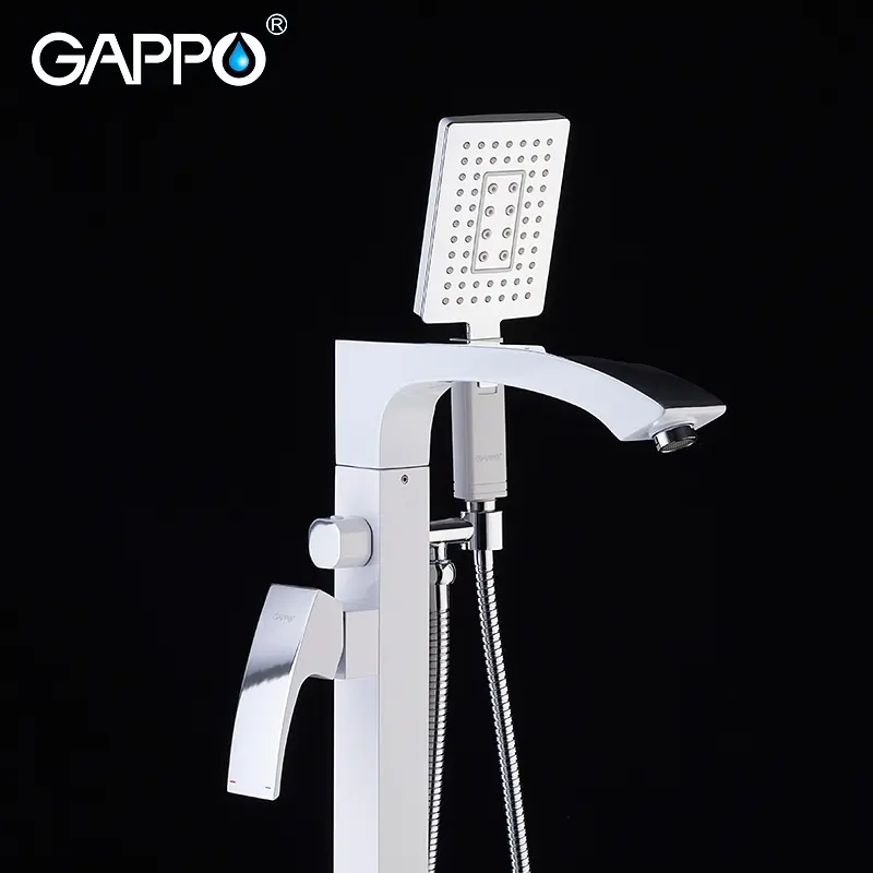 G3007-8 Змішувач для ванни підлоговий короткий гусак білий/хром Ø35 Gappo Jacob 1/3, Білий - фото 3