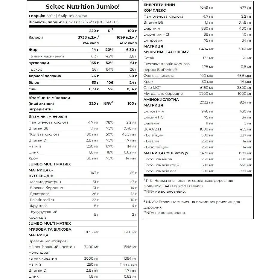 Гейнер Scitec Nutrition Jumbo Vanilla 1320 г - фото 2