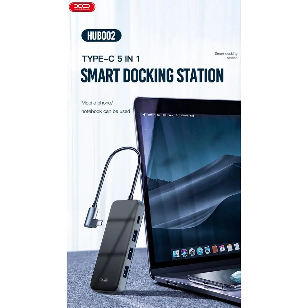 Розгалужувач конвертер хаб XO Hub002 Usb-C Multifunction Adapter 5 in 1 HDMI + Usb x 3 + PD - фото 6