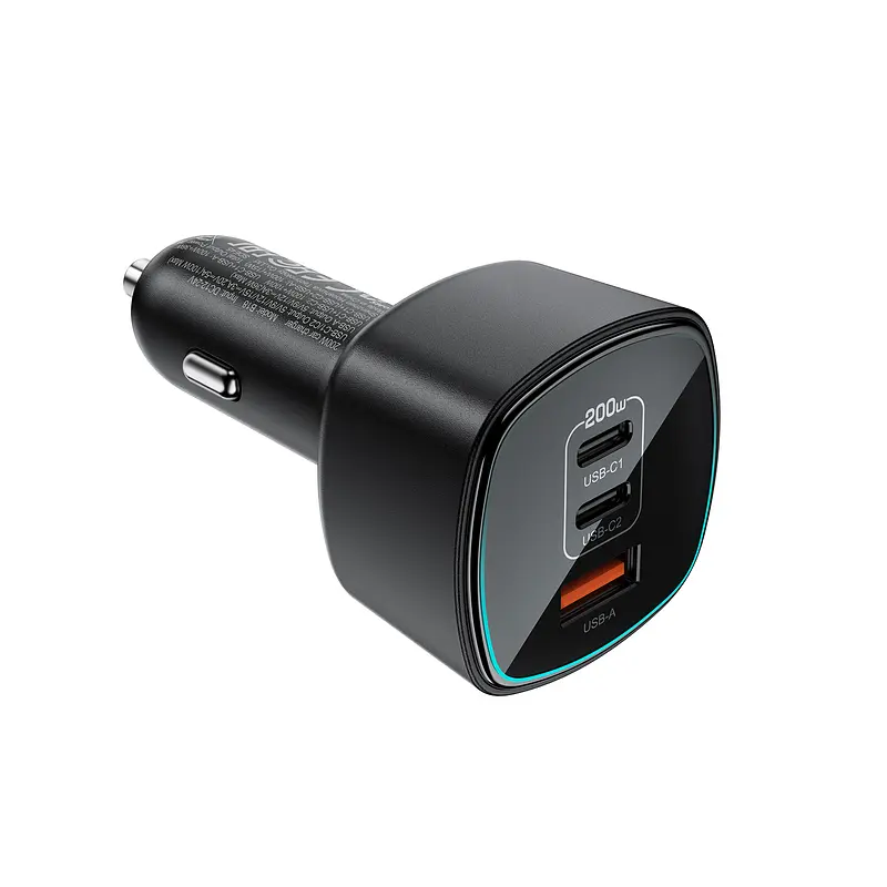 Автомобільний зарядний пристрій Acefast B18 200W(2USB-C+USB-A)fast car charger Black (6974316285953) - фото 3
