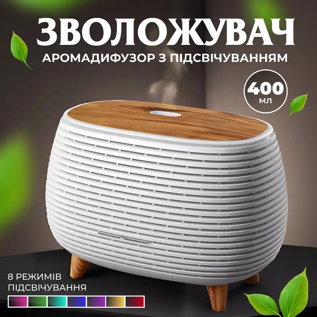 Зволожувач повітря аромадифузор з підсвічуванням 400 мл, білий Holdmay HPKP7049W - фото 2