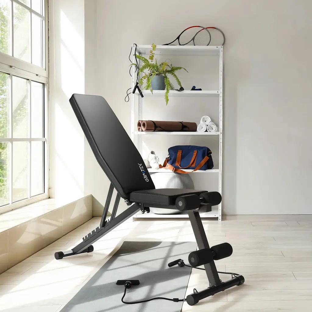 Складана регульована лава для тренувань Gymtek XL400 з еспандерами для дому - фото 10