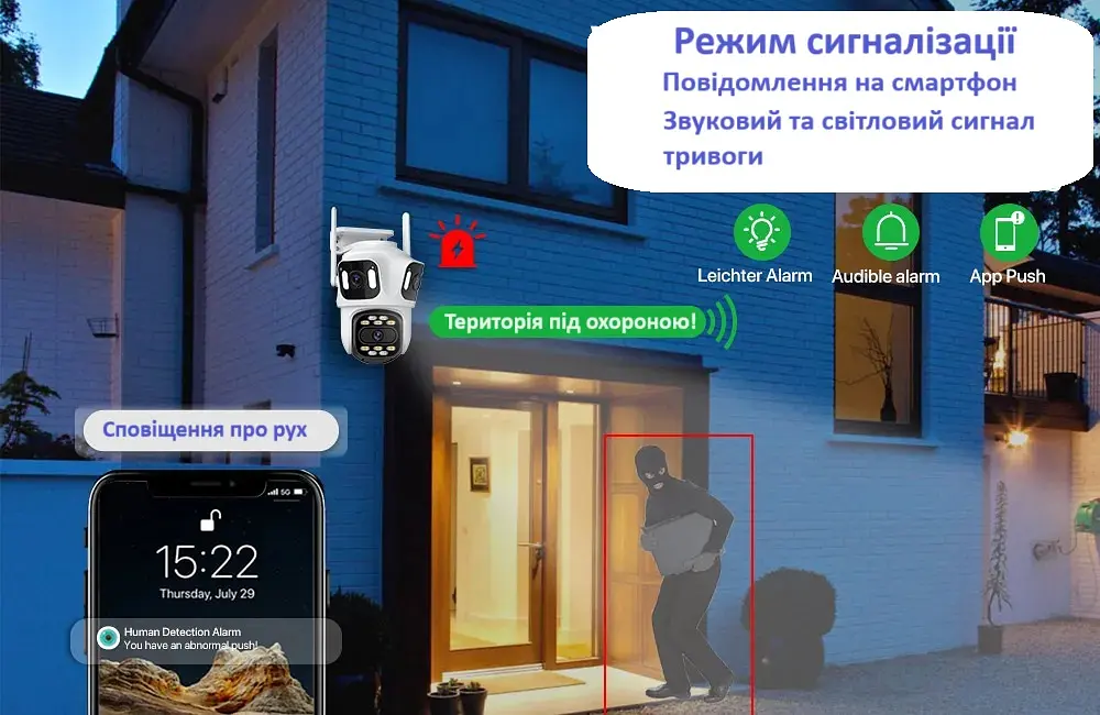 Вулична WiFi камера Besder 76  9Мп  3 об'єктиви Zoom 6-кратний  IcSee - фото 7