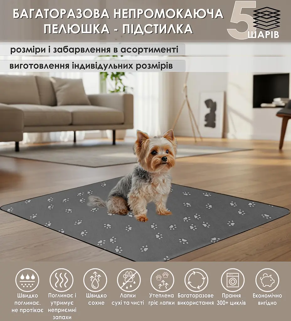 Многоразовая пеленка Giselle  90х90 см см для собак впитывающая, непромокаемая, антизапах 5004031 - фото 2