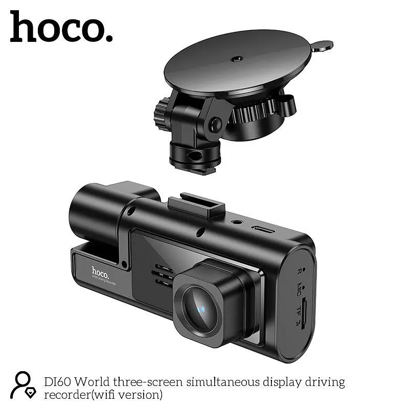 Відеореєстратор HOCO DI60 World three-screen simultaneous display driving recorder (wifi version) |720p front/480p rear/480p - фото 2
