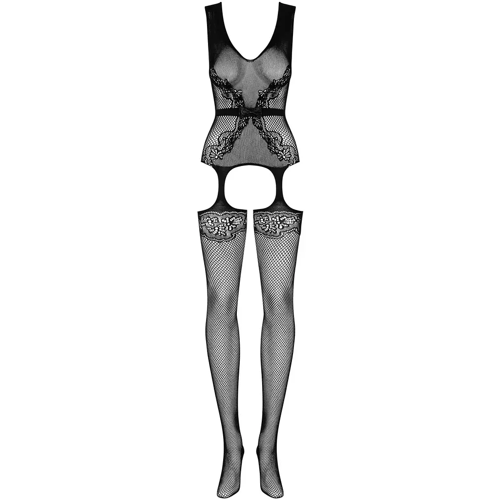 Бодістокінг Obsessive Bodystocking F217 S/M/L, елегантний силуетний малюнок, імітація панчіх - фото 5