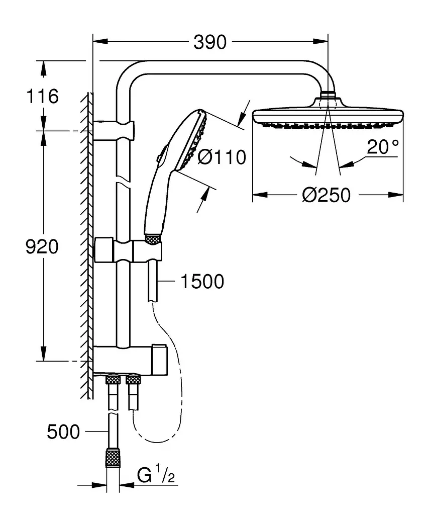 Душева система Grohe Flex Tempesta System з перемикачем настінного монтажу 250 26675001, Хром - фото 7