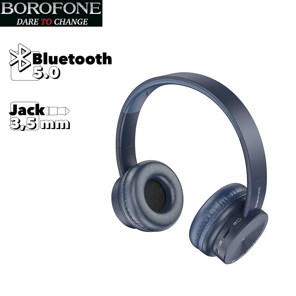 Беспроводная стерео гарнитура Borofone BO11 Maily, AUX, BT5.0, 250mAh, 8h, Синий - фото 8