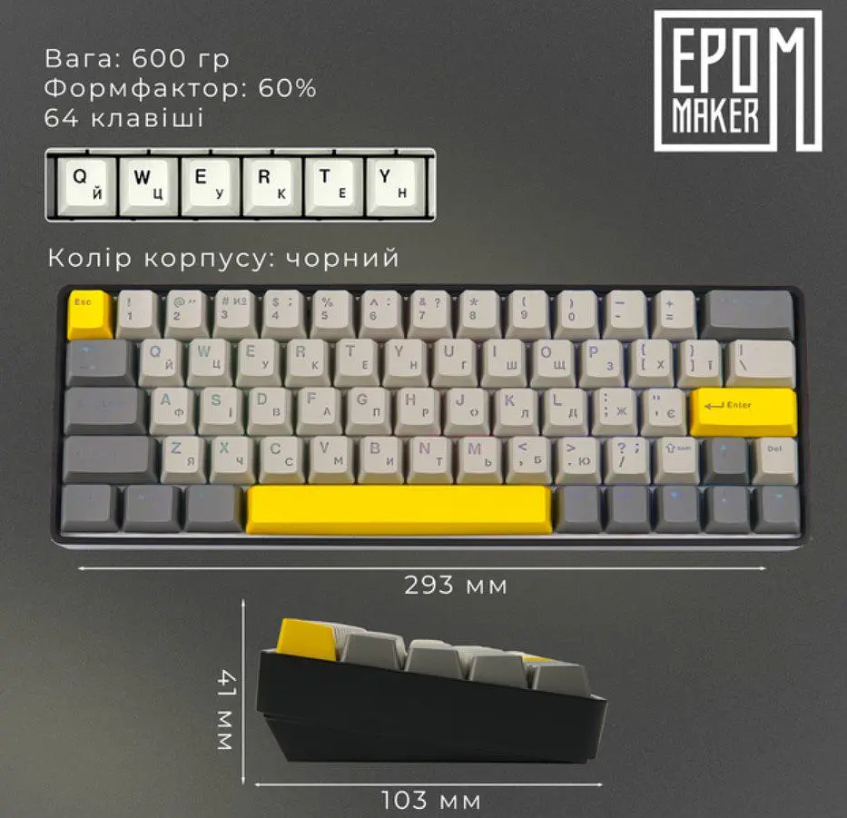 Клавіатура ігрова механічна бездротова EPOMAKER EP-64-BM Black 2.4G/BT/USB RGB Mulan Switch Linear - фото 11