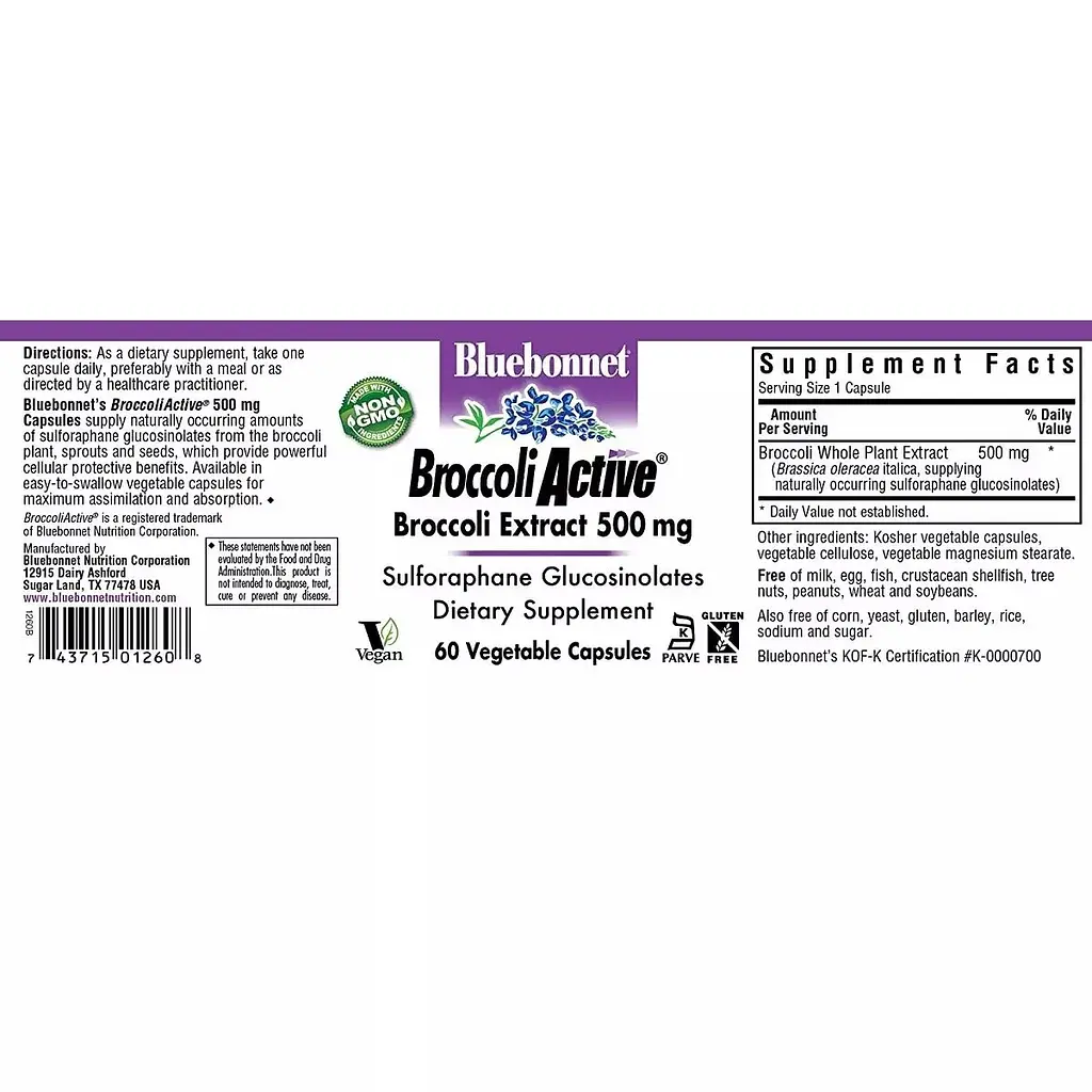 Екстракт брокколі Bluebonnet Nutrition Broccoli Active 500 мг 60 вегетаріанських капсул - фото 3