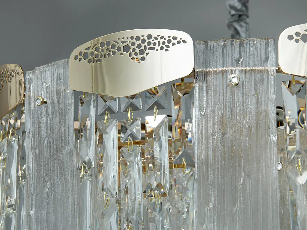 Шикарная, современная хрустальная люстра в гостиную, 19 ламп, золотые люстры. - фото 4