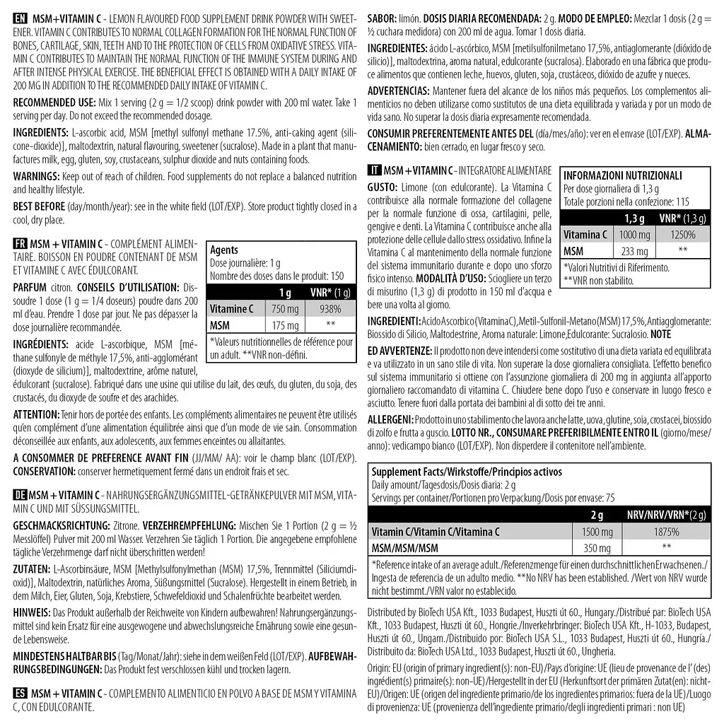 Вітамін BiotechUSA MSM + Vitamin C 150 г - фото 2