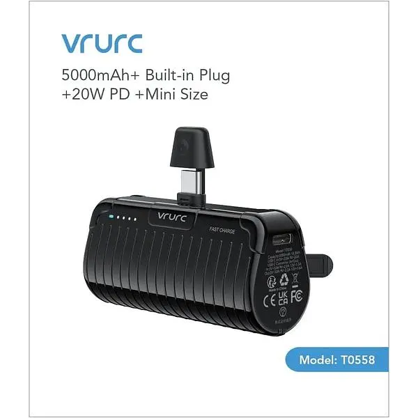 Портативное зарядное устройство Vrurc USB C для iPhone 15 5000 mAh Mini быстрая зарядка PD 20W Compact Charging Bank - фото 7