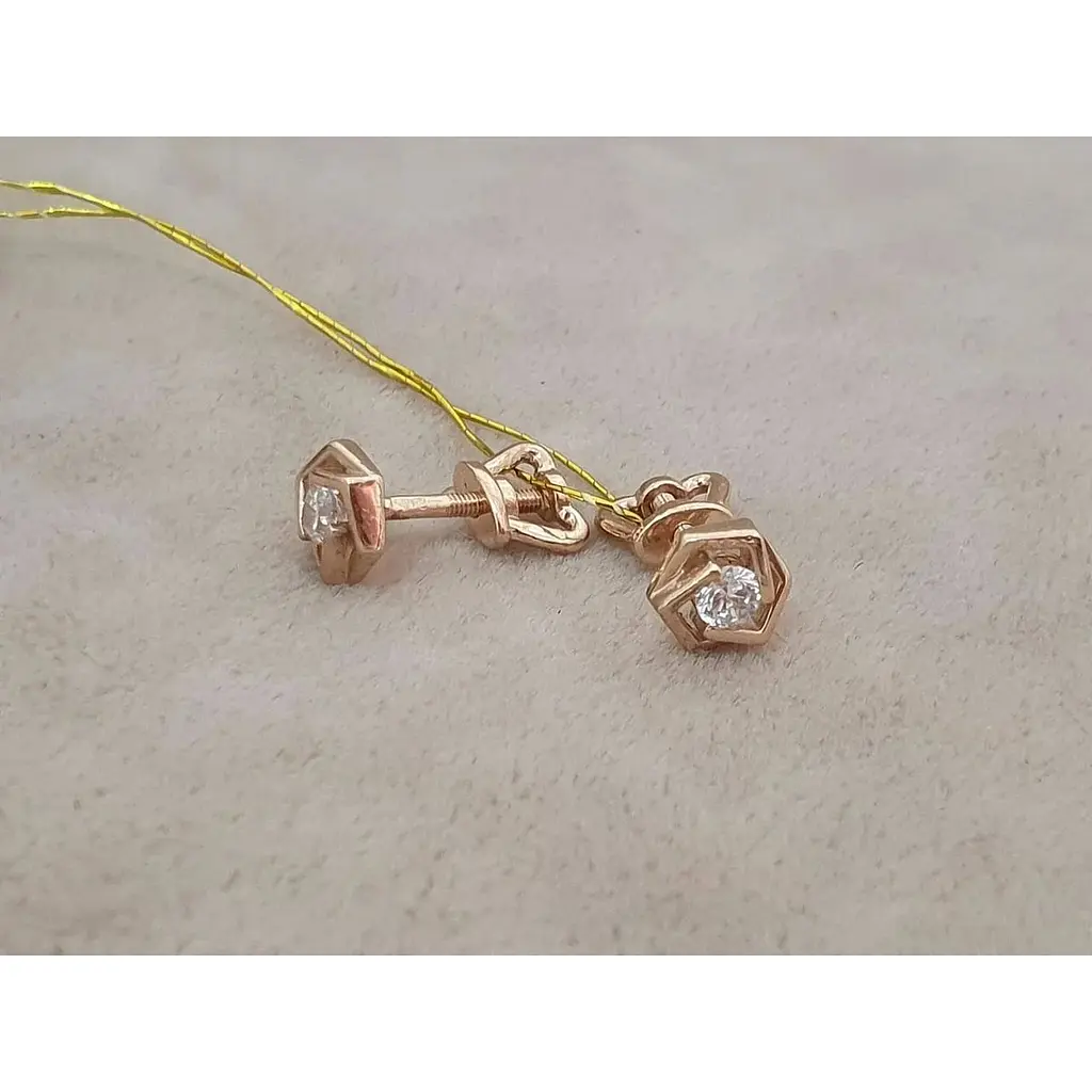 Золоті сережки-пуссети Платон з фіанітами. 1С157/01Б - фото 3