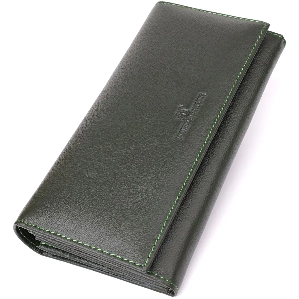 Горизонтальний гаманець у два складення з натуральної шкіри ST Leather 23067 зелений - фото 11