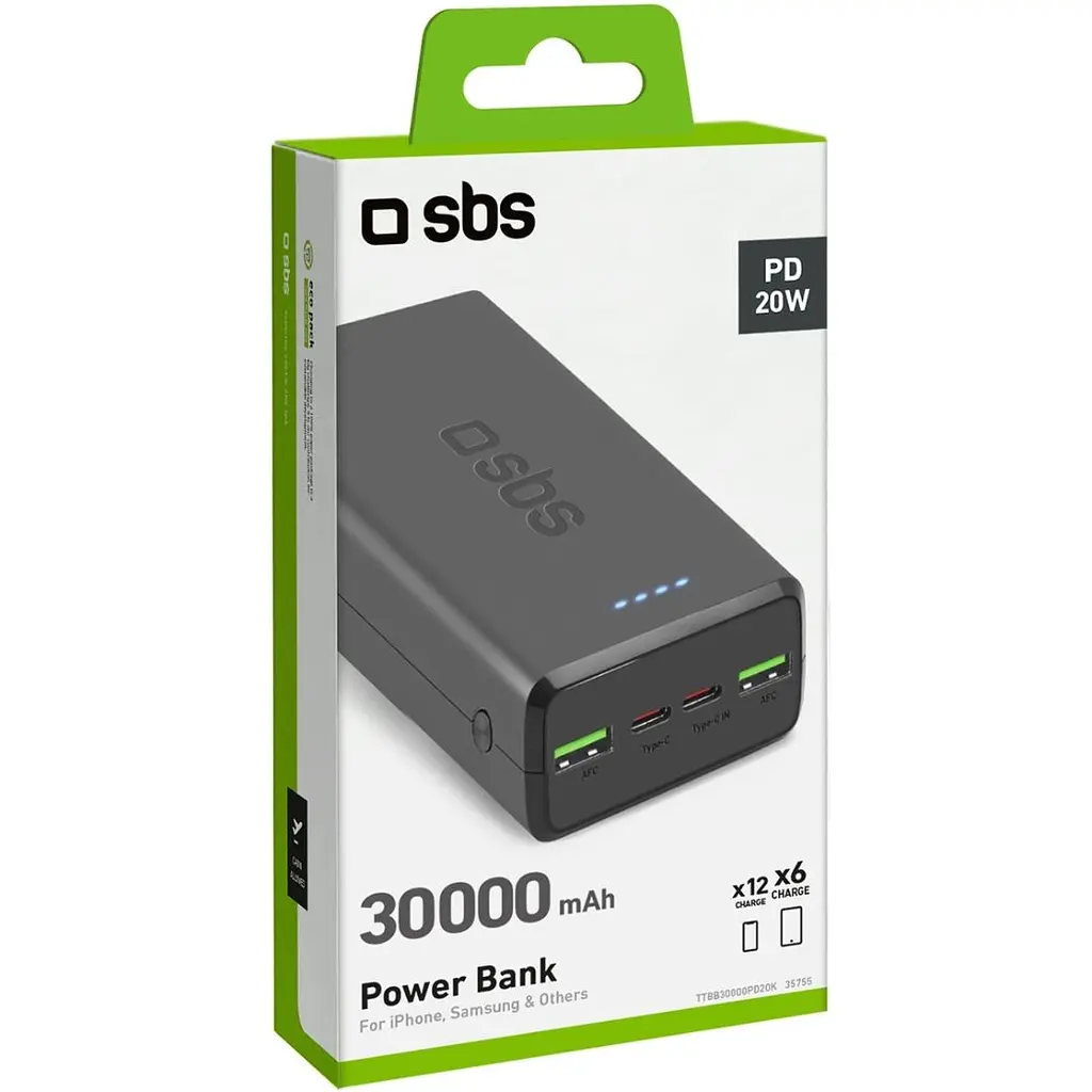 Універсальна мобільна батарея SBS 30000mAh 20W PD,QC 2xUSB-A 2xUSB-C Black (TTBB30000PD20K) - фото 7