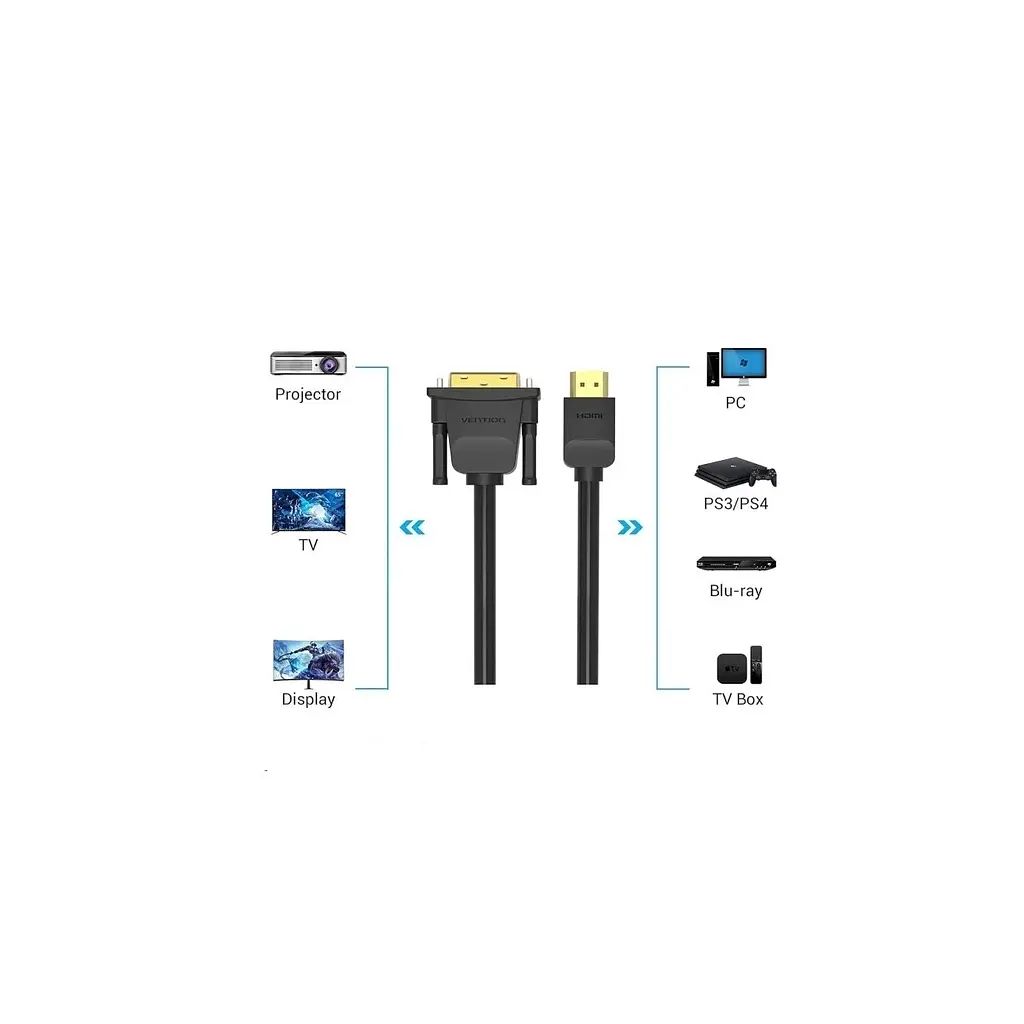 Кабель мультимедійний HDMI M to DVI M 1.0m 4K60Hz black Vention (ABFBF) - фото 5