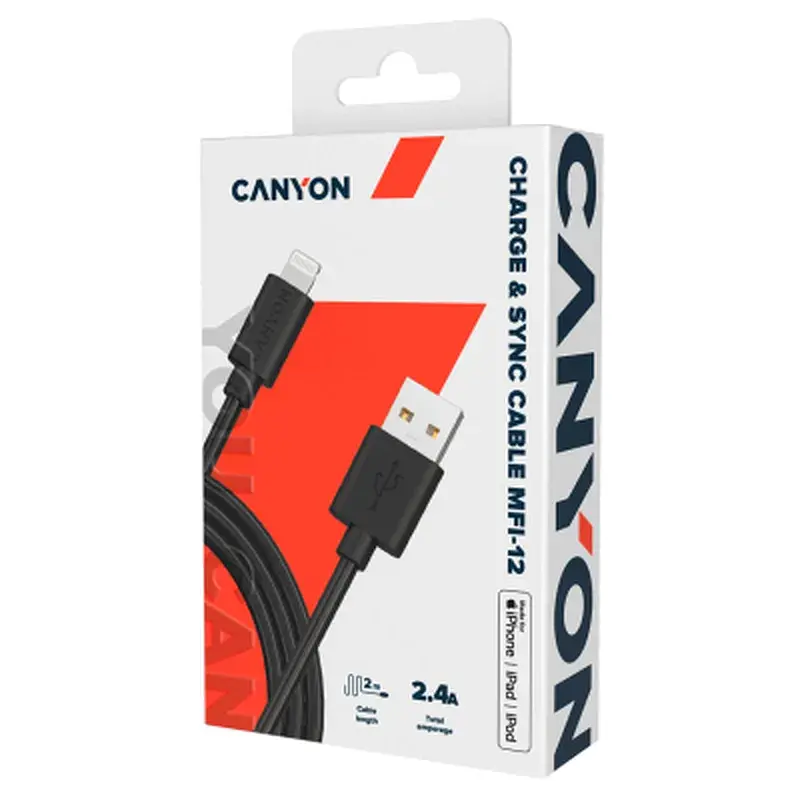 Дата кабель USB 2.0 AM to Lightning 1.0m MFI black Canyon (CNS-MFIC12B) - фото 2