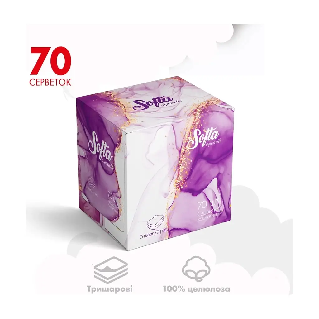 Серветки косметичні Chisto Softa Violet 3 шари 70 шт. (4823098414407) - фото 2